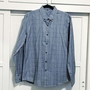 New Gray Window Pane Print Dress Shirt